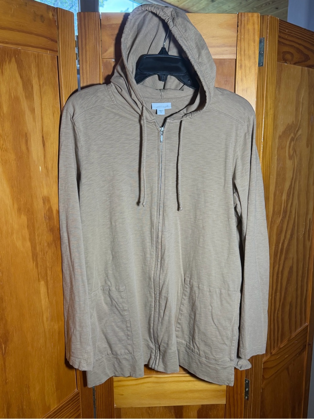 J. Jill Light Tan Zip Hoodie with Silver Zipper|Sz M|Cotton, Athleisure
